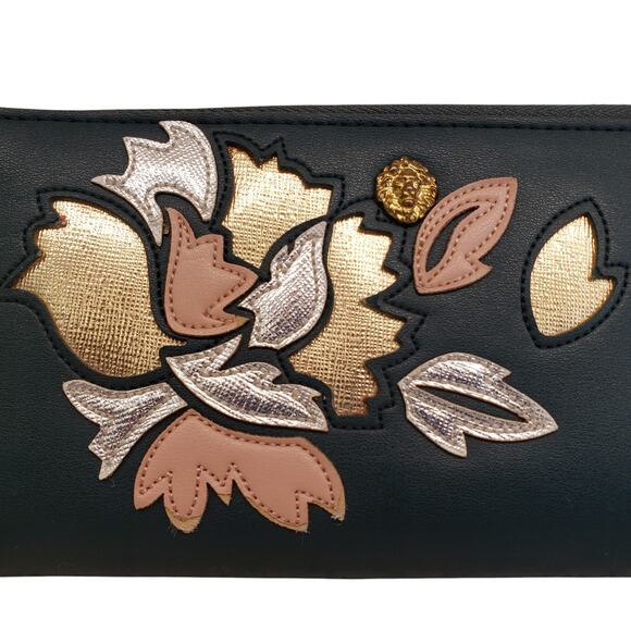 Womens Anne Klein Silver and Gold Floral Print Wallet HTF - Picture 3 of 15